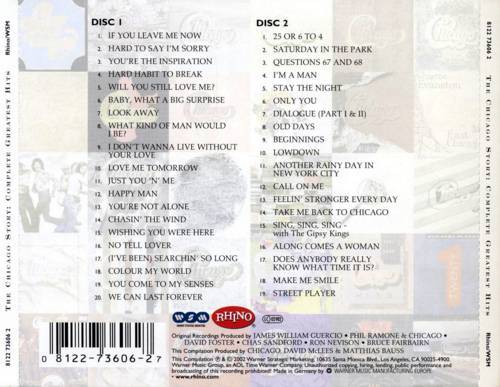 Chicago The Chicago Story Complete Greatest Hits : Back